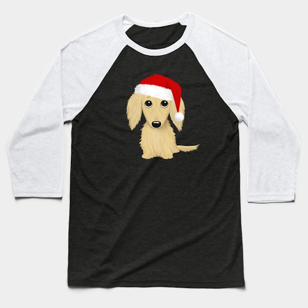 Longhaired Cream Dachshund with Santa Hat Cute Dog Christmas Baseball T-Shirt by Coffee Squirrel